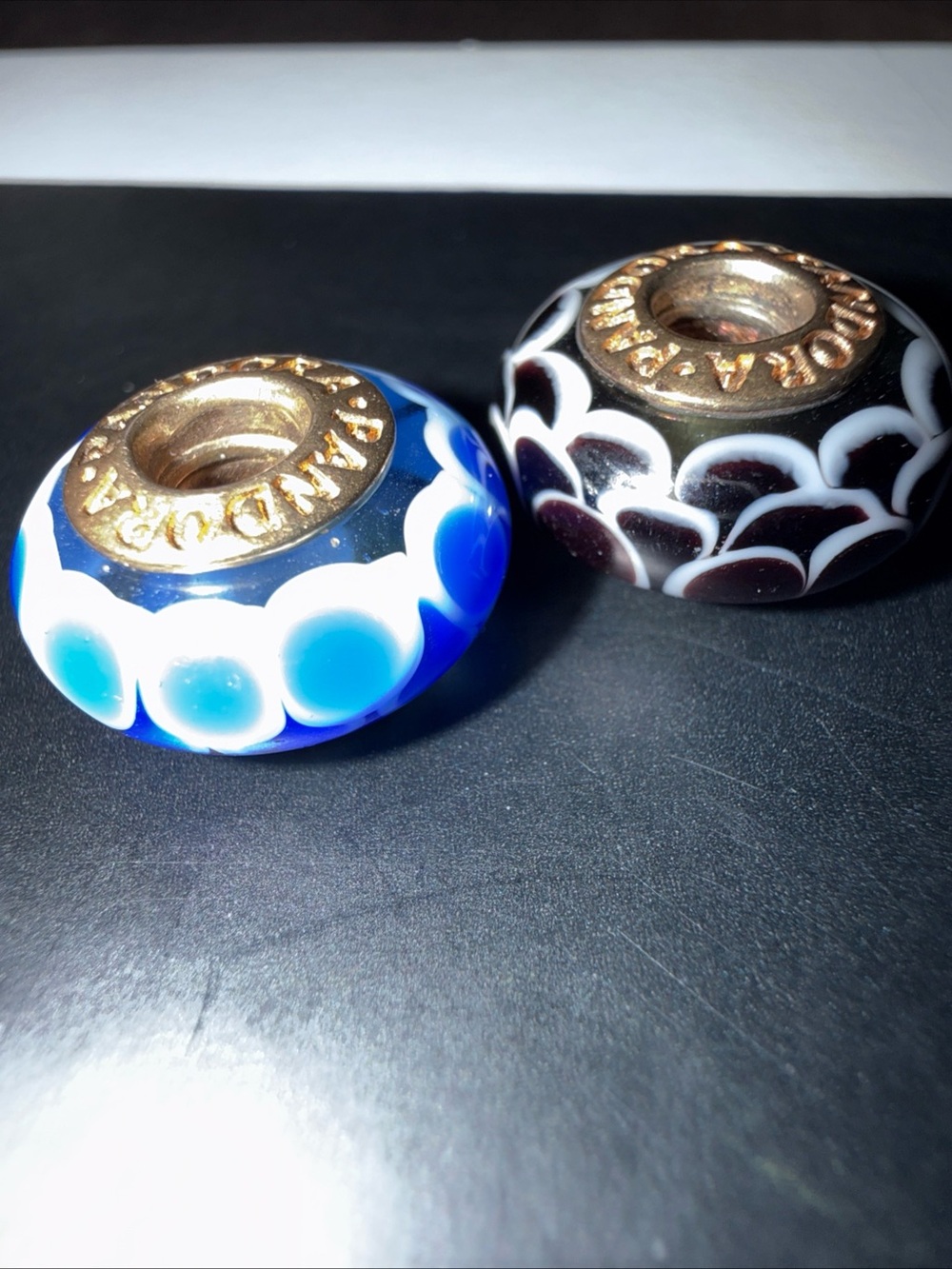 585 14K gold Pandora Glass Murano Bead Charms Blue Black vintage
